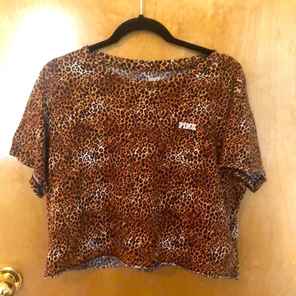 PINK cheetah print crop t-shirt